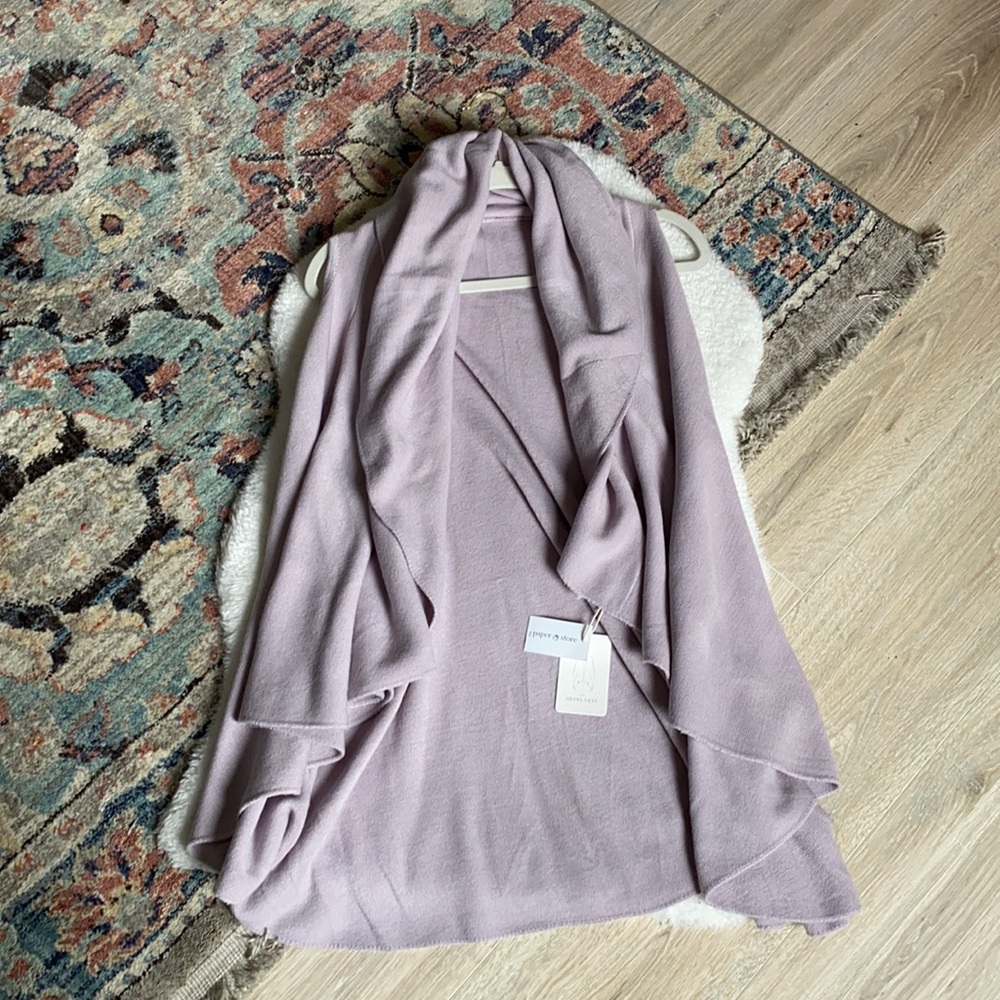 Lavender shawl vest from the Paper Store